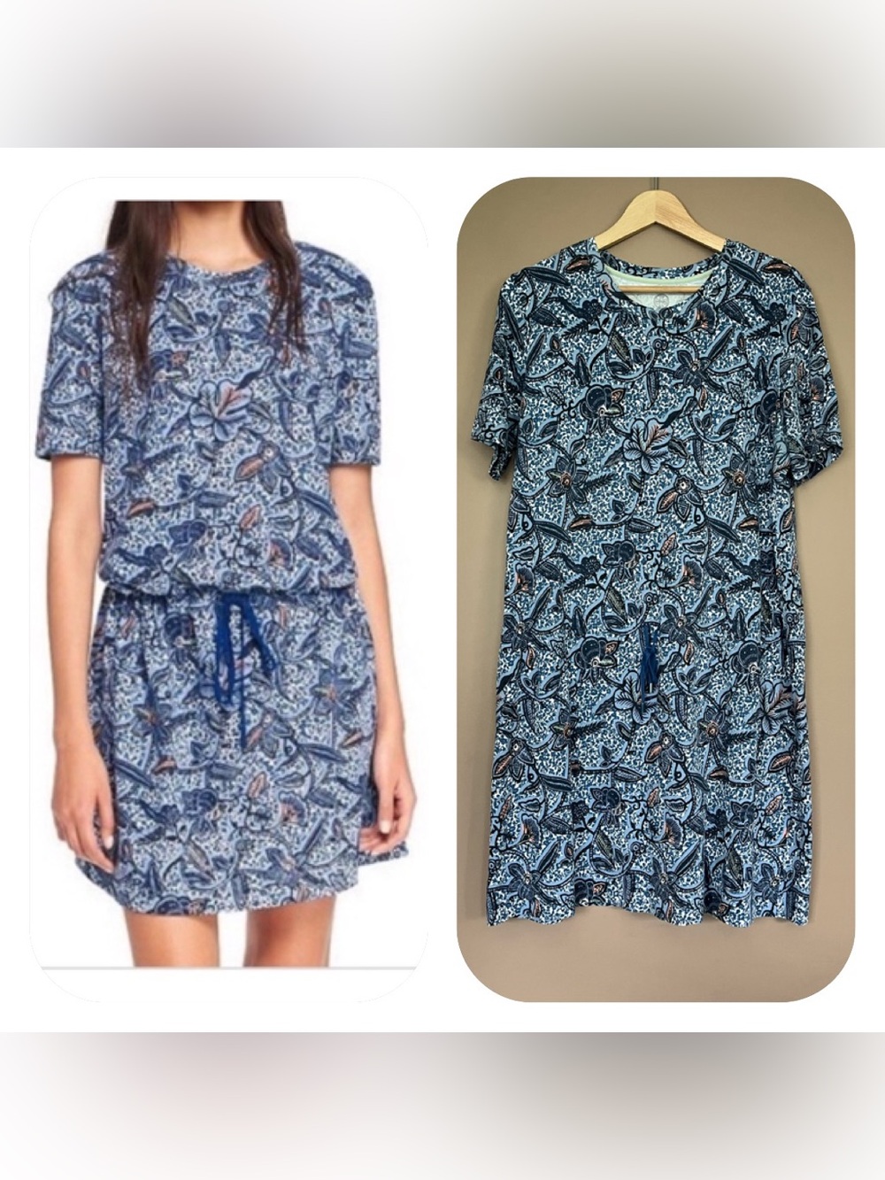 {Tory Burch} Short Sleeve Floral Pima Cotton Dress with Drawstring - Size Large